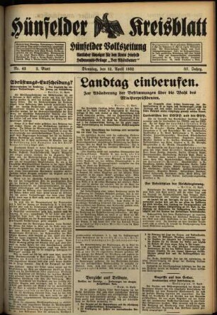 Zweite Ausgabe vom Dienstag, den 12. April 1932.