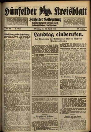 Zweite Ausgabe vom Dienstag, den 12. April 1932.