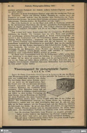 Wässerungsgestell für photographische Papiere