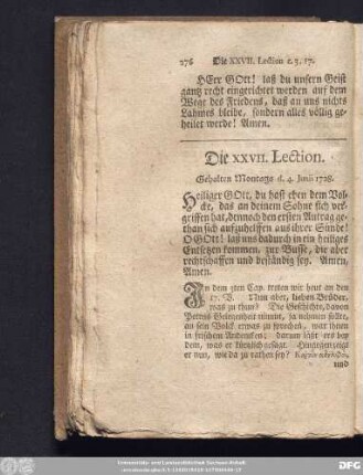 Die XXVII. Lection. Gehalten Montags d. 4. Junii 1728.