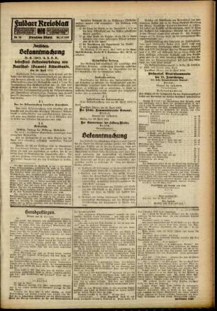 Zweite Ausgabe vom Samstag, den 20. April 1918.
