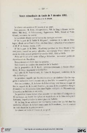 Séance extraordinaire du Comité du 9 décembre 1862