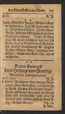 Kurtzer Entwurff derer Hertzoge von Venedig/ biß auf den jetzregierenden: