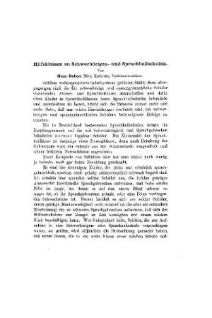 Hilfsklassen an Schwerhörigen- und Srachheilschulen