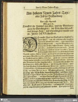 Am heiligen Neuen Jahrs-Tage, oder Fest der Beschneidung Christi. Der erste Spruch Esa. 45. v. 8