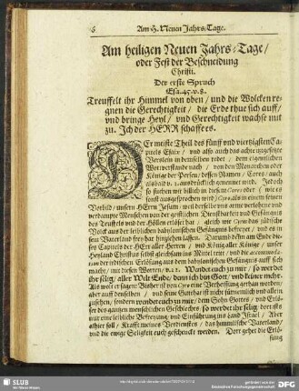 Am heiligen Neuen Jahrs-Tage, oder Fest der Beschneidung Christi. Der erste Spruch Esa. 45. v. 8