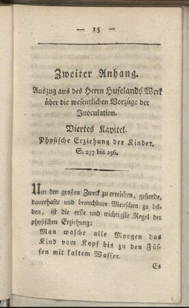 Zweiter Anhang. Auszug aus des Herrn Hufelands Werk über die wesentlichen Vorzüge der Inoculation.