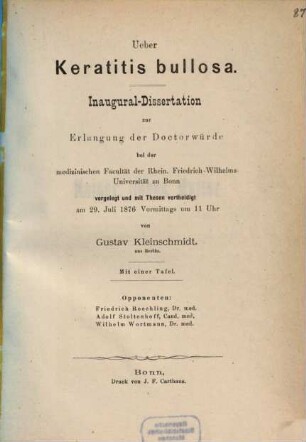 Ueber Keratitis bullosa : Inaugural-Dissertation