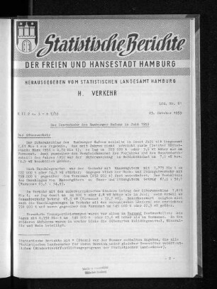 Der Seeverkehr des Hamburger Hafens im Juli 1959 : Lfd. Nr. 61