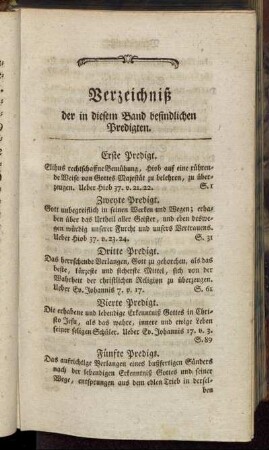 Verzeichniß der in diesem Band befindlichen Predigten.