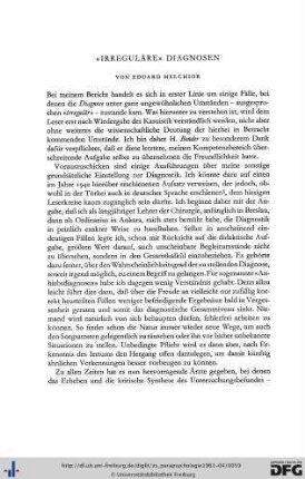 Eduard Melchior: "Irreguläre" Diagnosen