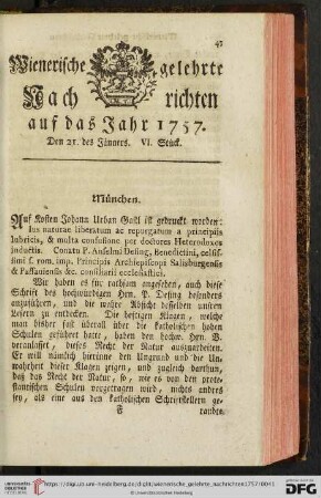 Den 21. des Jänners VI. Stück