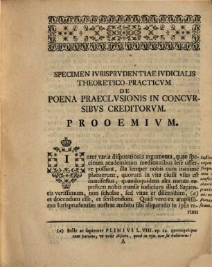 Specimen Ivrisprvdentiae Ivdicialis Theoretico-Practicvm De Poena Praeclvsionis In Concvrsibvs Creditorvm