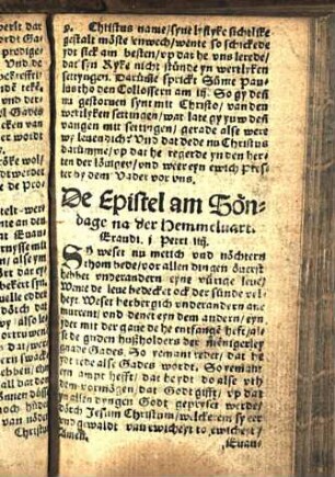 De Epistel am Söndage na der Hemmeluart. Exaudi. j Petri iiij. [Euangelion am Söndage na der Hemmeluart. Exau. Joh. xv. vnd xvj.]