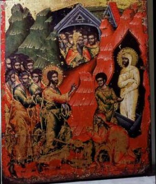 Athen. Byzantinisches Museum 563. Die Auferweckung des Lazarus, Holz-Ikone, 50 : 35cm.