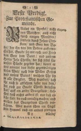 Erste Predigt. Zur Protestantischen Gemeinde
