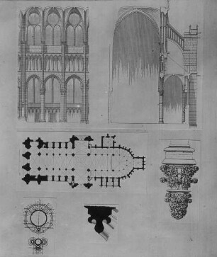Auxerre, Kathedrale St. Etienne, Wandaufriss, Querschnitt, Grundriss, Konsole, Rippenprofil