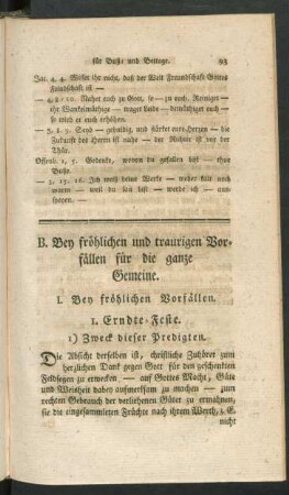 B. Bey fröhlichen und traurigen Vorfällen für die ganze Gemeine