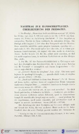 Nachtrag zur handschriftlichen Überlieferung der Predigten