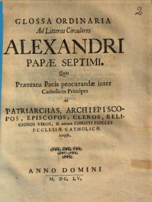 Glossa Ordinaria Ad Litteras Circulares Alexandri Papae Septimi