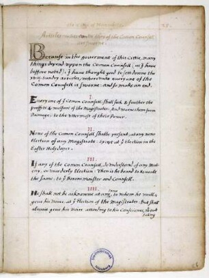 Articles whereonto they of the comon counsel are sworne.
