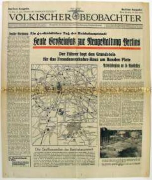 Fragment der Tageszeitung "Völkischer Beobachter" u.a. über den Umbau Berlins
