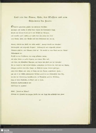 Lied von der Sonne, Erde, den Wassern und vom Geheimnis des Feuers