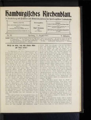 Nr. 32. Hamburg, 11. August 1912. 9. Jahrgang.
