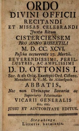 Ordo divini officii ... : [ord. Osterr.]
