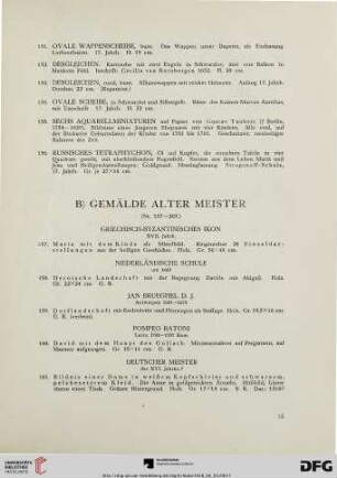 B) Gemälde alter Meister (Nr. 157-207)