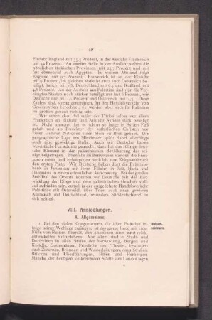 VIII. Ansiedlungen.