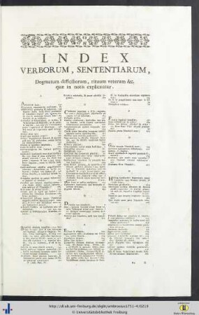 Index Verborum, Sententiarum, Dogmatum difficiliorum, et rituum veterum quae in notis explicantur.