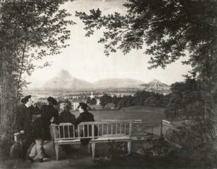 Aussicht auf Aigen und Salzburg : Gemälde "Aussicht auf Aigen und Salzburg" (1817, J. Schoppe; Leinwand; 47,5 x 60 cm; Staatliche Kunstsammlungen Dresden (SKD))