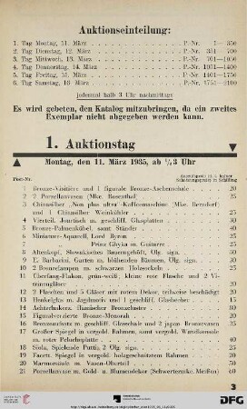 1. Auktionstag Montag, den 11. März 1935, ab ½ 3 Uhr (Nr. 1-350)