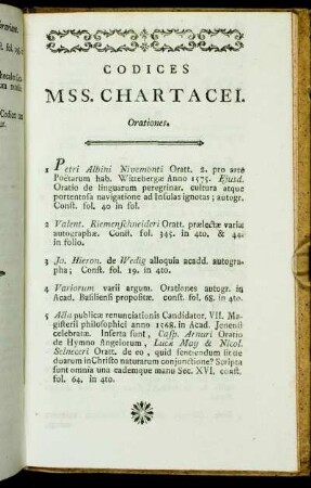Codices MSS. Chartacei. Orationes. - Codices MSS. Chartacei. Alchimici.