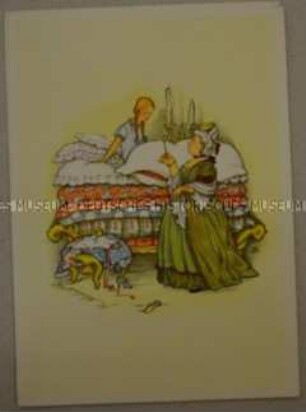Postkarte mit Märchenmotiv: Prinzessin auf der Erbse