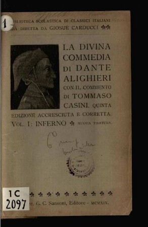 La divina commedia di Dante Alighieri / Volume 1