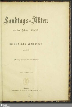 1895/96: Landtags-Akten / Ständische Schriften
