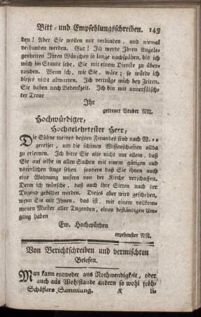 Von Berichtschreiben und vermischten Briefen.