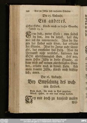 Die 16. Andacht. Bey Empfahung des wahren Leibes.