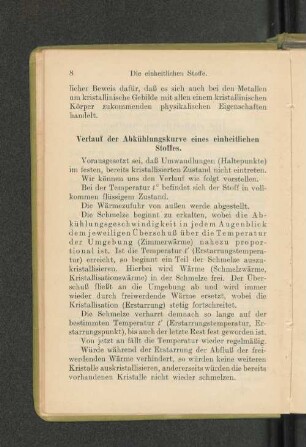 Verlauf der Abkühlungskurve eines einheitlichen Stoffes.
