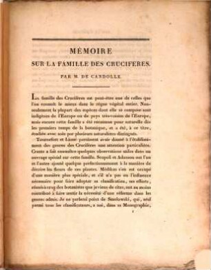 Memoire sur la famille des Cruciféres