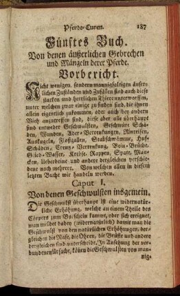 Fünftes Buch. Von denen äußerlichen Gebrechen und Mängeln derer Pferde.