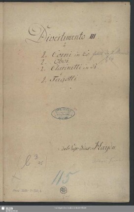 Divertimentos - Mus.3356-P-520,3 : winds - E|b; Hob II:41