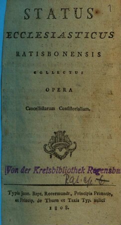 Status ecclesiasticus Ratisbonensis. 1808