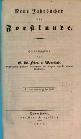 Neue Jahrbücher der Forstkunde. 27. 1843