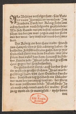 ALs Absolon verfolget hett/ sein Vat=||ter von Jherusalem vertriben/