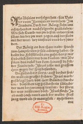 ALs Absolon verfolget hett/ sein Vat=||ter von Jherusalem vertriben/