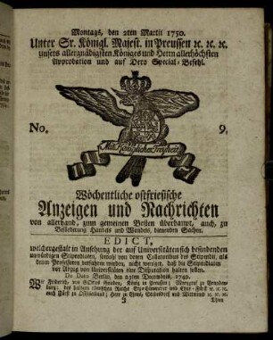 No. 9. Montags, den 2ten Martii 1750.