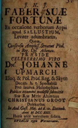 Faber suae fortunae ex occasione verbor. Apii apud Salustium leviter adumbratus